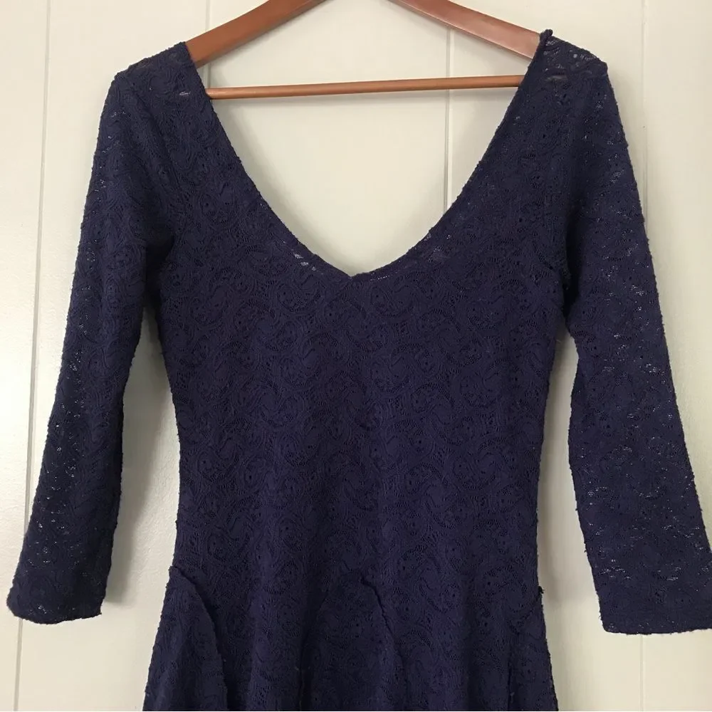 Free People Katya Paisley Lace Blue Asym Dress (S)